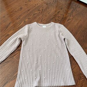 ZARA Girls Blush Ribbed Sweater/Top/shirt with Pearl Accents sz 13-14